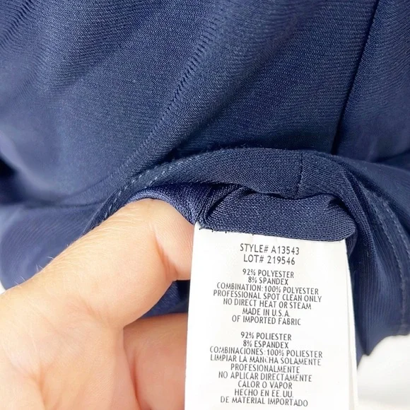 Betsy & Adam Navy Blue Gold Metal Mesh Ruffle One Shoulder Sheath Dress 4 NWT - Picture 10 of 13